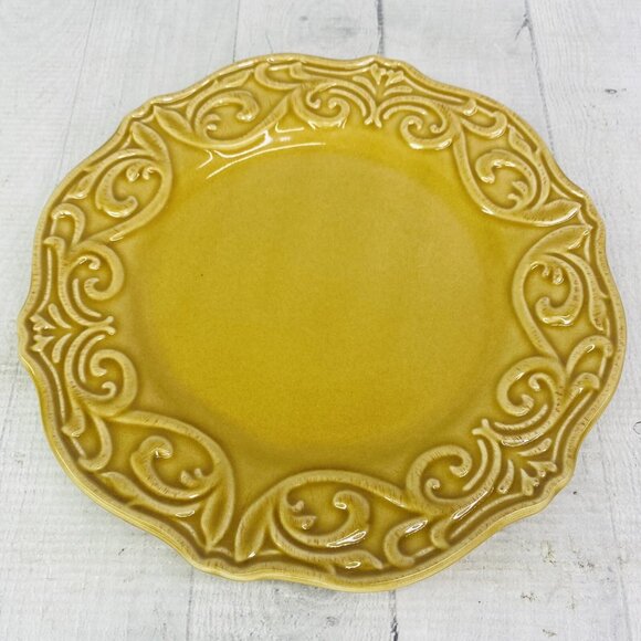 Chris Madden JC Penny CORVELLA GOLD  Scrolls Stoneware Salad Lunch Plates Set 4 - Picture 8 of 16